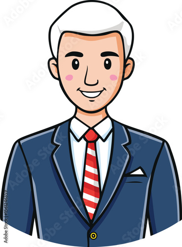 Cartoon illustration of a man in a business suit, smiling and looking directly at the viewer.