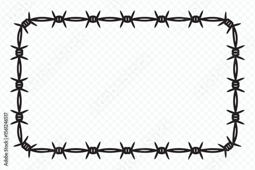 monochrome barbed wire vector frame with detailed spikes metal texture for edgy protection and hazard visuals