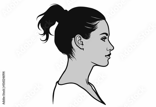 Silhouette of a young woman with ponytail in profile view  