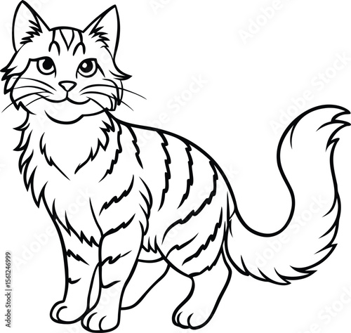 American Curl Cat Vector Illustration in Minimal Line Art Style, American Curl Vector, Curled Ear Cat Drawing, Cute Pet Line Art