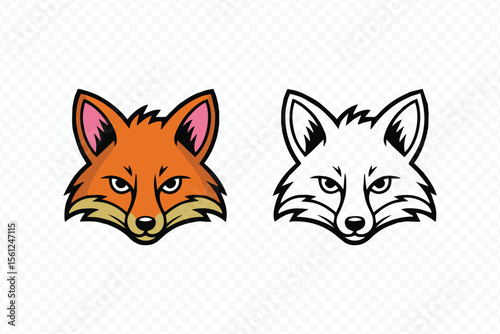 vibrant multicolor fox head illustration paired with sleek black and white fox head vector for animal logo design