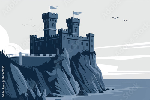 fantasy castle skyline silhouette vector design