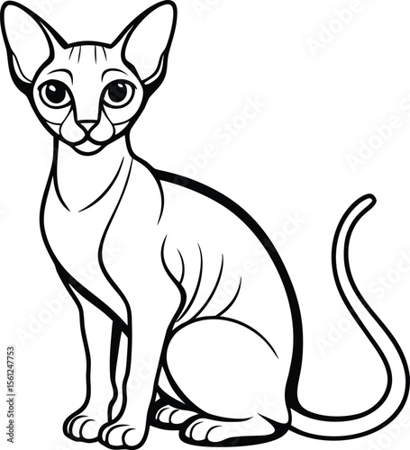 Oriental Shorthair Cat Illustration Isolated on White Background in Elegant Minimal Line Art Style, Oriental Shorthair Vector, Sleek Cat Drawing, Isolated Pet Illustration