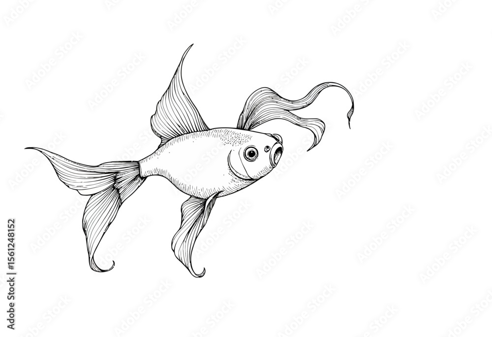 Fototapeta premium Hand-drawn goldfish swimming with flowing fins in simplistic style 