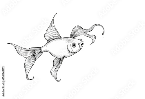 Hand-drawn goldfish swimming with flowing fins in simplistic style  