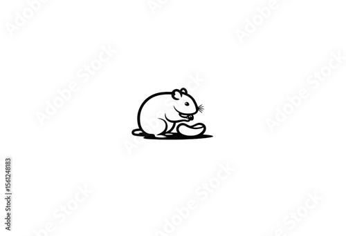 Cute cartoon mouse holding cheese in a simple line drawing  