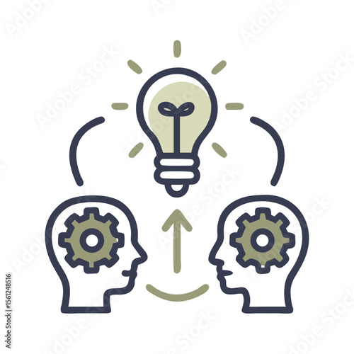 Teamwork brains icon for collaboration, idea generation, innovation, website design