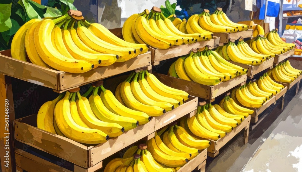 Obraz premium bananas in boxes sold in supermarket