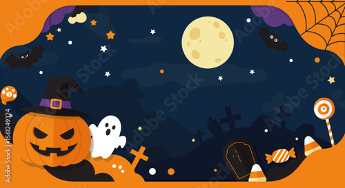 halloween background with pumpkin and bats