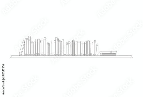 Outline of books on shelf with minimalistic design and neutral colors  