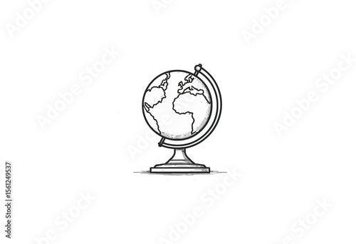 Sketch of a globe with continent outlines on a pedestal  
