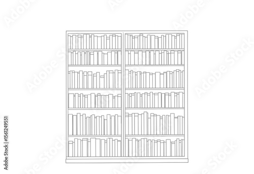 Empty bookshelf with rows of books in minimalistic design  