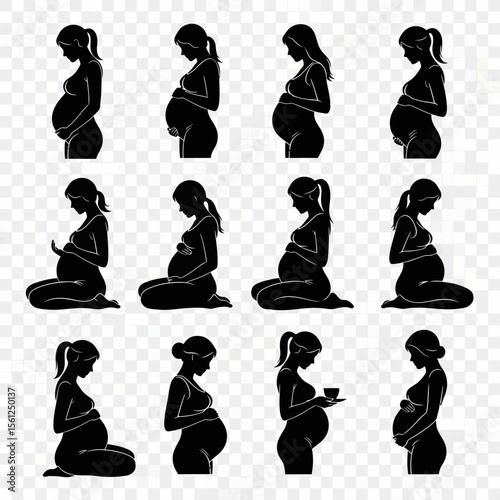 Pregnant Women Silhouettes Set: Motherhood, Pregnancy & Expectation