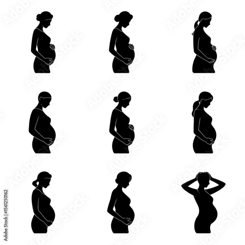 Pregnant Women Silhouettes Set: Motherhood, Pregnancy & Expectation