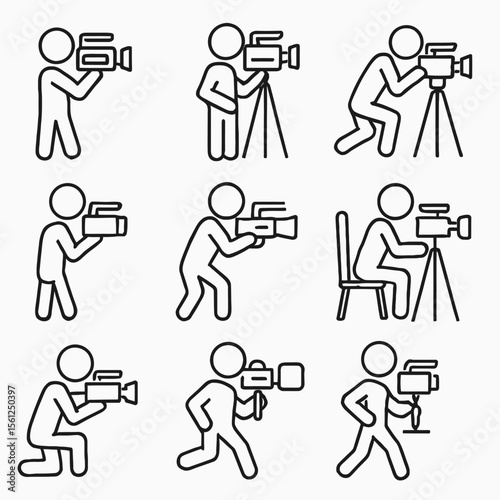 Cameraman in Action Icons Set: Videography, Filming & Broadcast