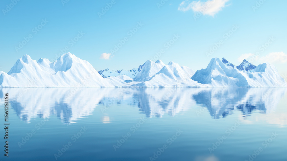 Fototapeta premium Majestic glaciers reflect on calm water under clear blue sky, showcasing beauty of nature icy formations and serene landscape