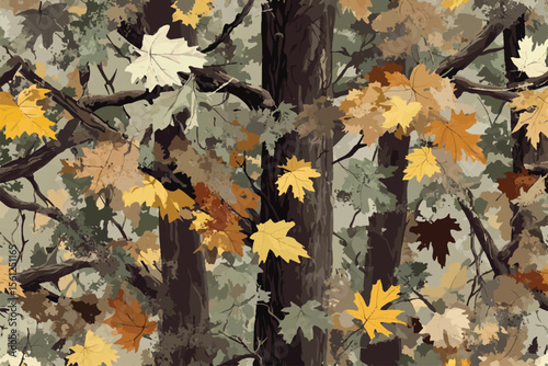 Vector illustration hunting camouflage pattern. Realistic tree camouflage background. Digital camouflage seamless pattern. Camo texture