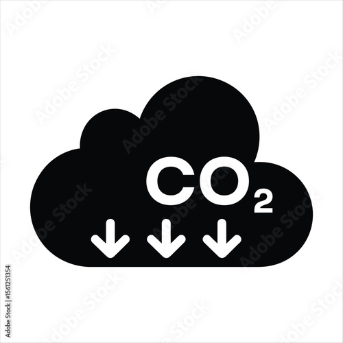 Black Cloud with C O2 Symbol and Downward Arrows carbon dioxide