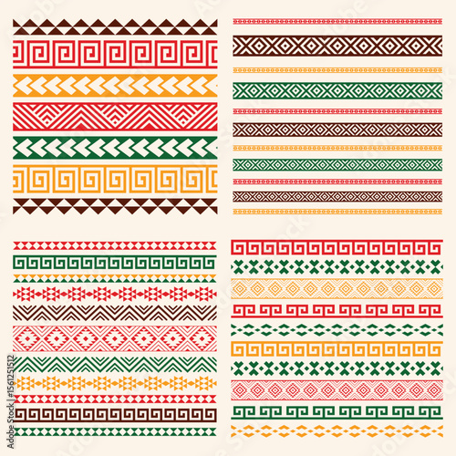 Ethnic seamless patterns. Set of aztec geometric backgrounds. Collection of stylish aztec fabric. Tribal modern abstract vector illustration.