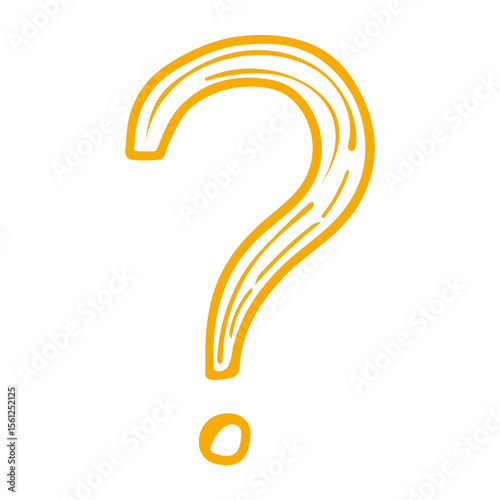 Hand drawn yellow question mark symbol isolated on transparent background