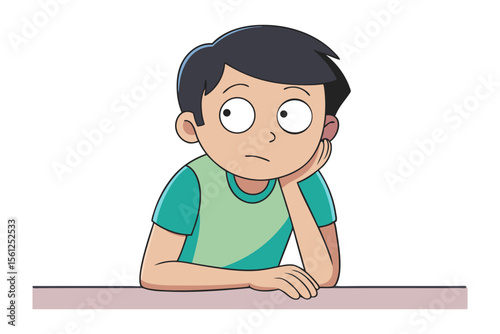 The Contemplative Gaze: A Young Man Lost in Thought: A young man, lost in quiet contemplation, with his chin resting thoughtfully on his hand, embodies a sense of introspective calm.