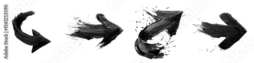Black Hand-Drawn Brush Stroke Arrow Isolated on Transparent Background