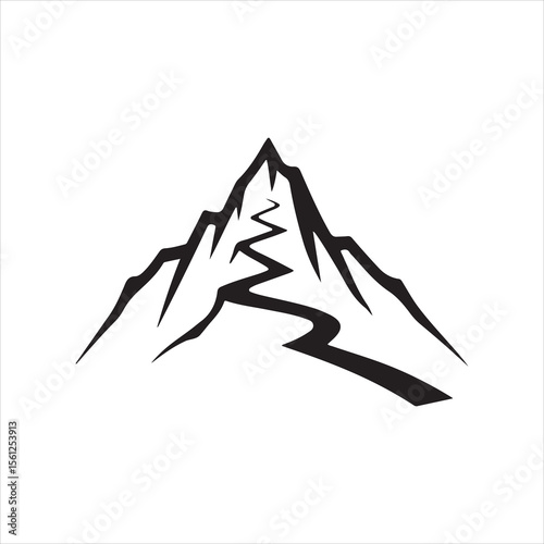 Minimalist Mountain Logo with Winding Path – Black and White Vector Design