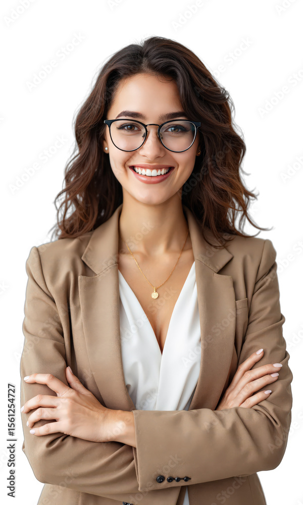 custom made wallpaper toronto digitalprofessional businesswoman headshot - A mid-shot of a confident female entrepreneur with medium brown curly hair and stylish glasses, wearing