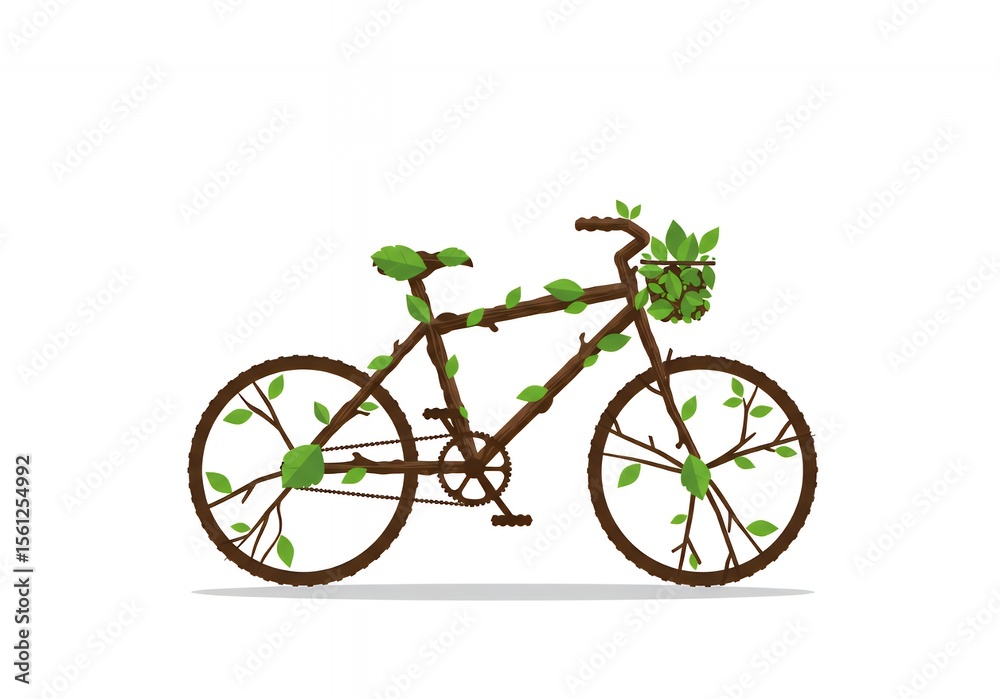 Fototapeta premium Bicycle made of branches and leaves, eco-friendly transportation concept