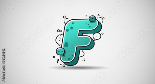 Whimsical Letter F Illustration with Cartoon Style and Speech Bubbles, Perfect for Creative Designs and Brand Identity
