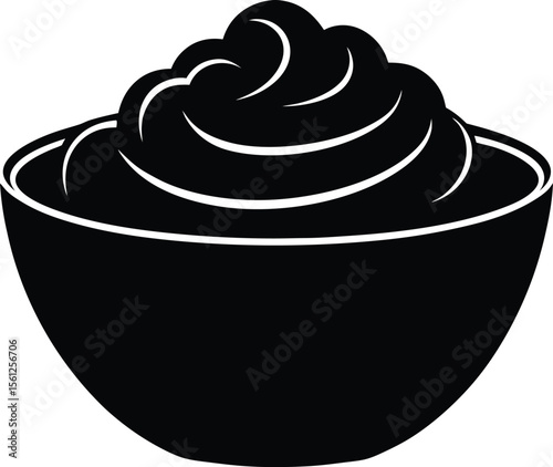 Creamy dessert in a bowl simple black and white illustration