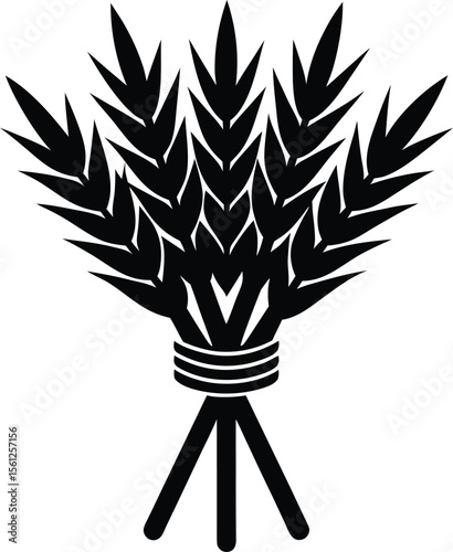 Three stalks of wheat tied together black and white illustration