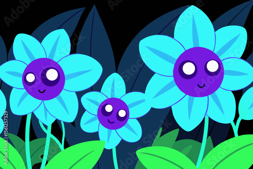bioluminescent flowers jungle night magical forest
