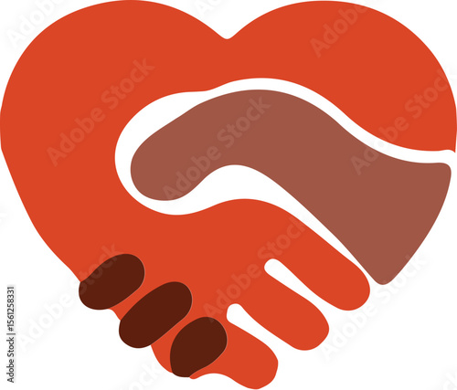 Unity and Compassion Logo Vector – Heart-Shaped Handshake Icon in Red and Brown Representing Diversity, Support, Friendship, and Inclusive Community Identity