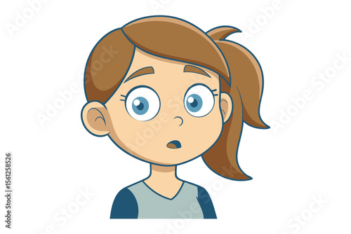 Young Girl Cartoon Illustration with surprise Expression: A delightful illustration of a young girl with a surprised expression, her wide eyes and open mouth conveying a sense of wonder and amazement.