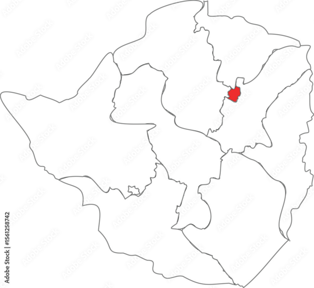 Obraz premium Outline Map of Zimbabwe with Provincial Borders and Marked Capital Harare
