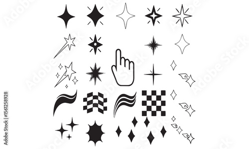 Icon Set of Sparkles and Stars on White Background