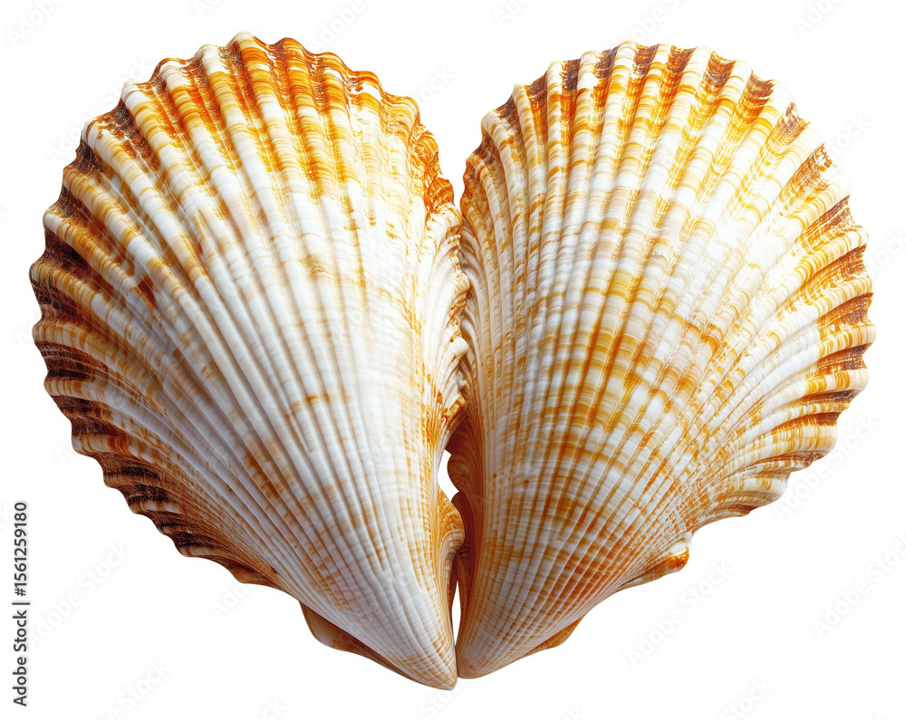 Obraz premium Two seashells with ridges aligned to form heart shape, showcasing natural beauty., isolated