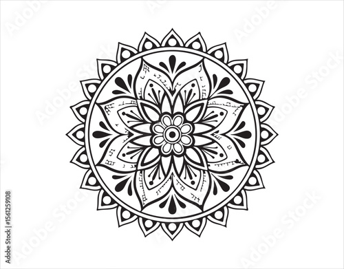 Hand-drawn ethnic mandala flower pattern perfect for Mehndi or ornamentation.

