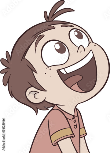 Cartoon boy laughing hard with open mouth and joyful expression showing carefree childhood moment of pure happiness