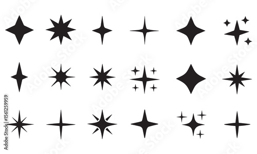 Icon Set of Sparkles and Stars on White Background