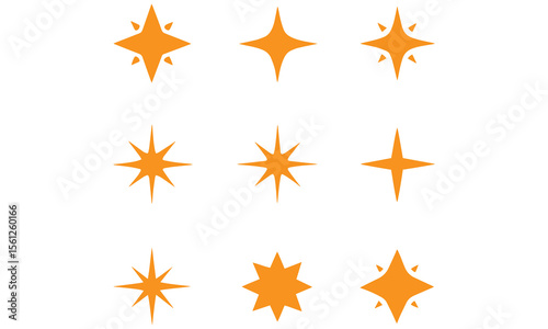 Icon Set of Sparkles and Stars on White Background