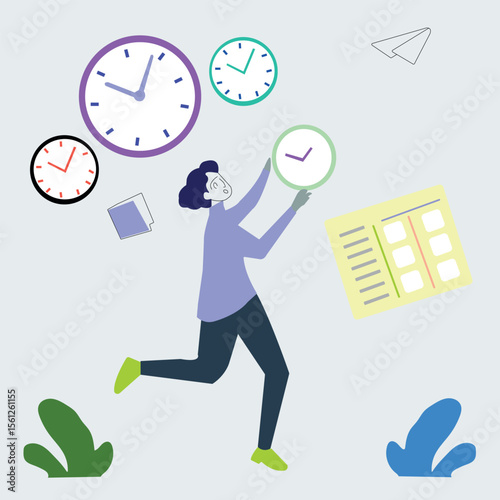 person juggling clocks, symbolizing time management