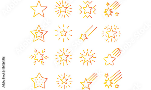 Icon Set of Sparkles and Stars on White Background