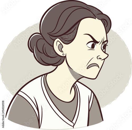 Adult woman with tense face and aggressive expression showing fierce emotion and internal frustration in grayscale tones