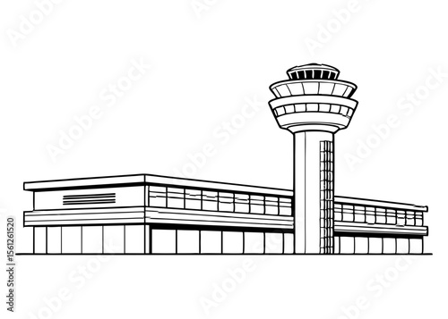 Air Traffic Control Tower Vector Silhouette for Aviation Design