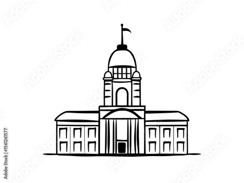 Historic Government City Hall Vector Architecture Silhouette