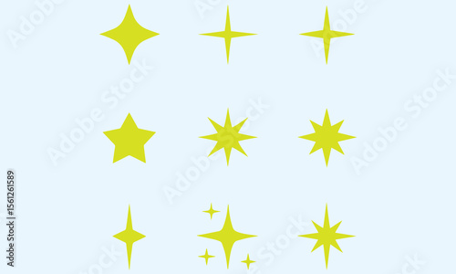 Icon Set of Sparkles and Stars on White Background