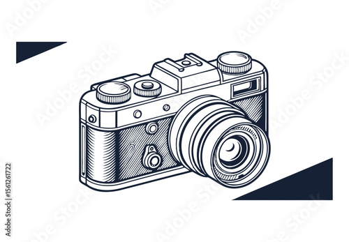 Vintage Engraving Style Photo Camera Illustration
