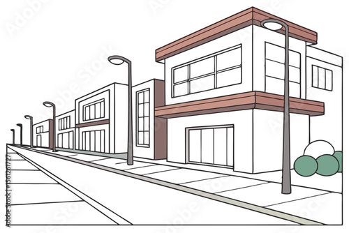 Street View with Modern House Fronts Urban Vector Design